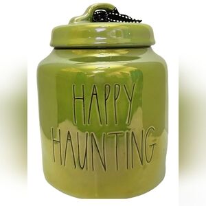 NWT Rae Dunn Halloween Large Chubby Iridescent Luster Green Canister
